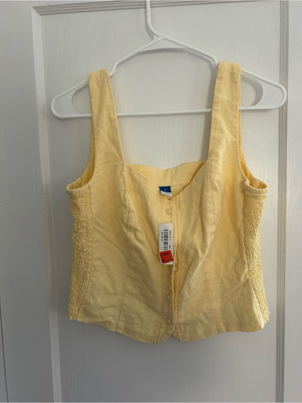 NWT Old Navy Yellow Linen Blend Smocked Button Front Tank Top Size M